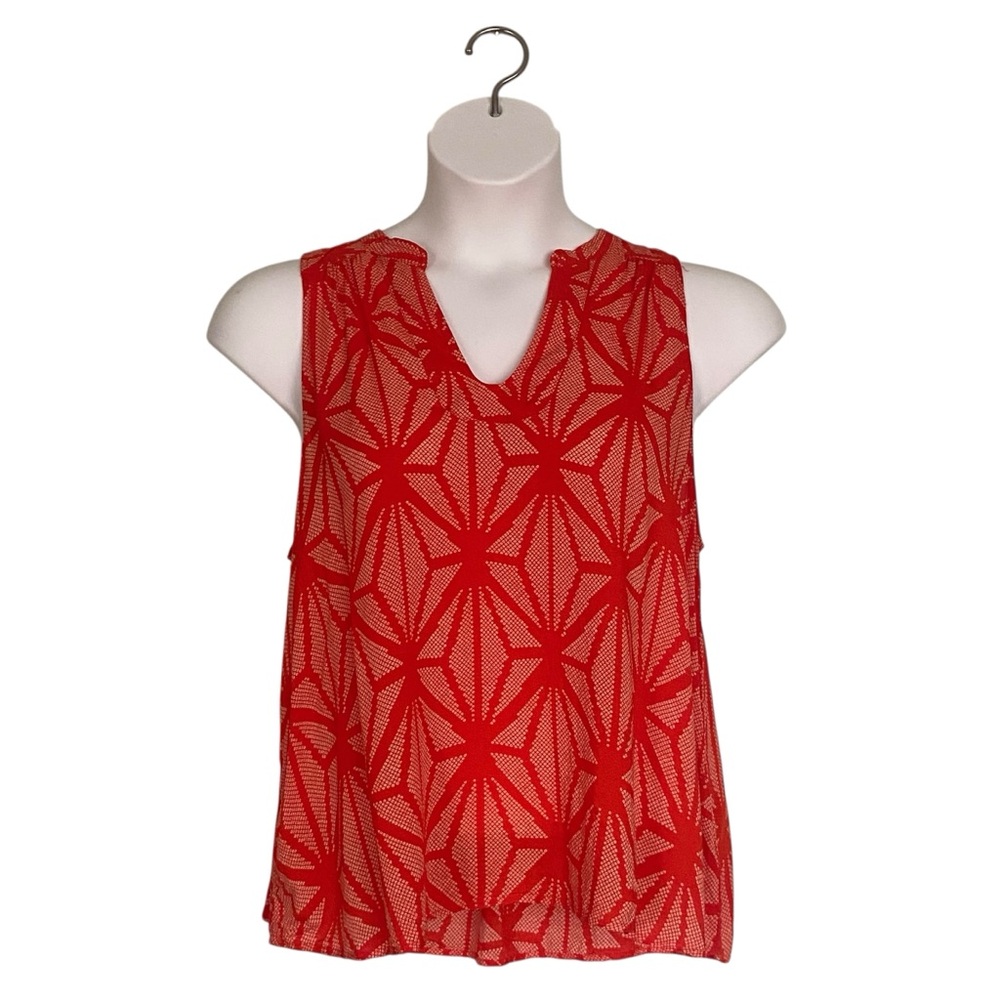 Maeve Anthropologie Enna Red Sleeveless V Neck Geometric Top Womens Size 14